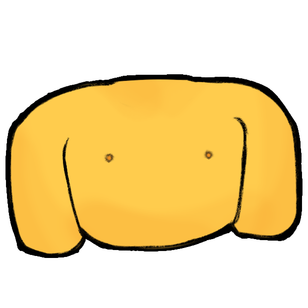 an emoji-yellow chest with nipples and a stylistic white outline